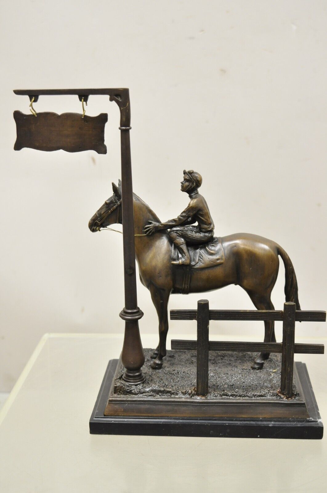 Delaware Park Bronze Equestrian Marble Base Horse Jockey Statue Sculpture