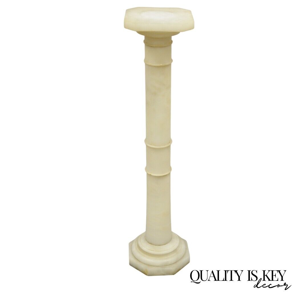 Antique Alabaster Marble Empire Style Carved Column Pedestal Plant Stand