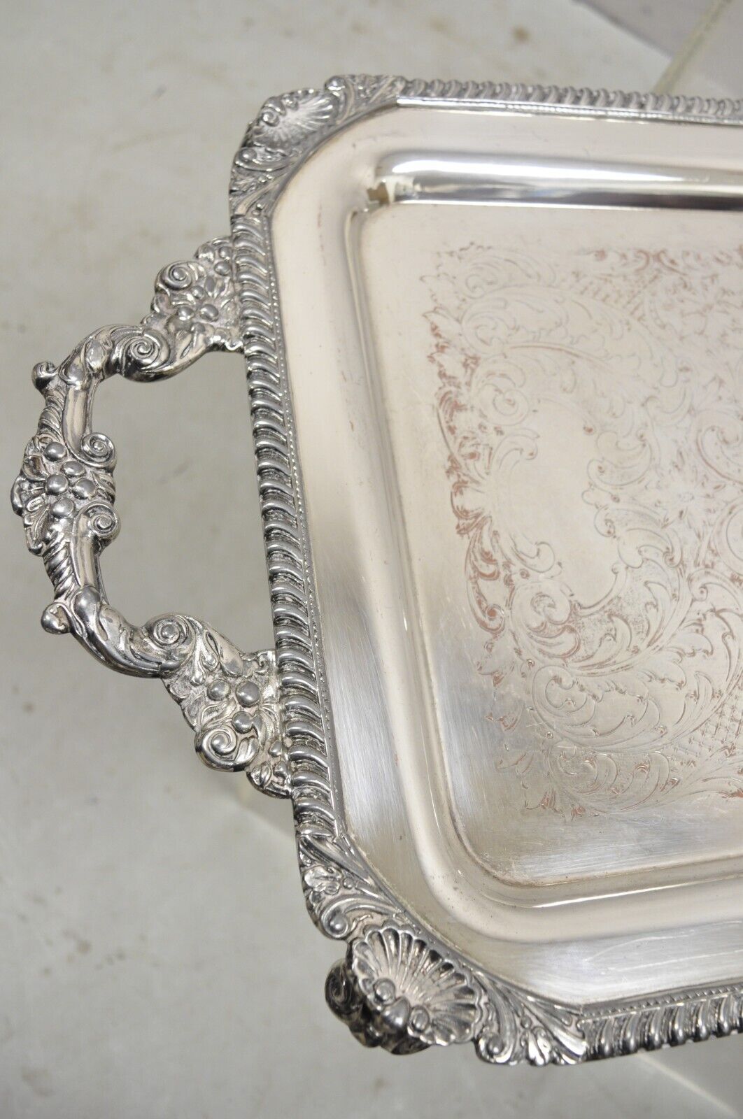 Vintage Victorian Style Silver Plated Twin Handle Ornate Serving Platter Tray