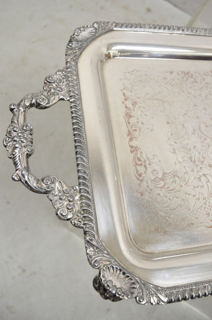 Vintage Victorian Style Silver Plated Twin Handle Ornate Serving Platter Tray