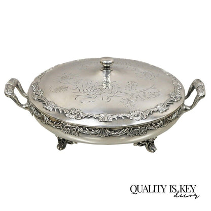 Reed & Barton Victorian Silver Plated Round Lidded Twin Handle Serving Dish