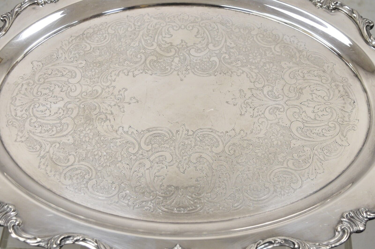 Vintage Wallace Royal Rose 9826 Silver Plated Ornate Oval Serving Platter Tray