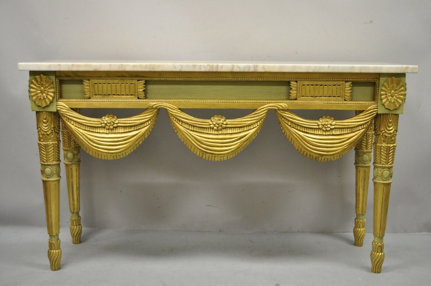 Italian Regency Neoclassical Green Gold Marble French Louis XVI Console Table