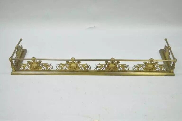 Antique French Louis XV Style Victorian Brass Rose Bird Fireplace Mantel Fender