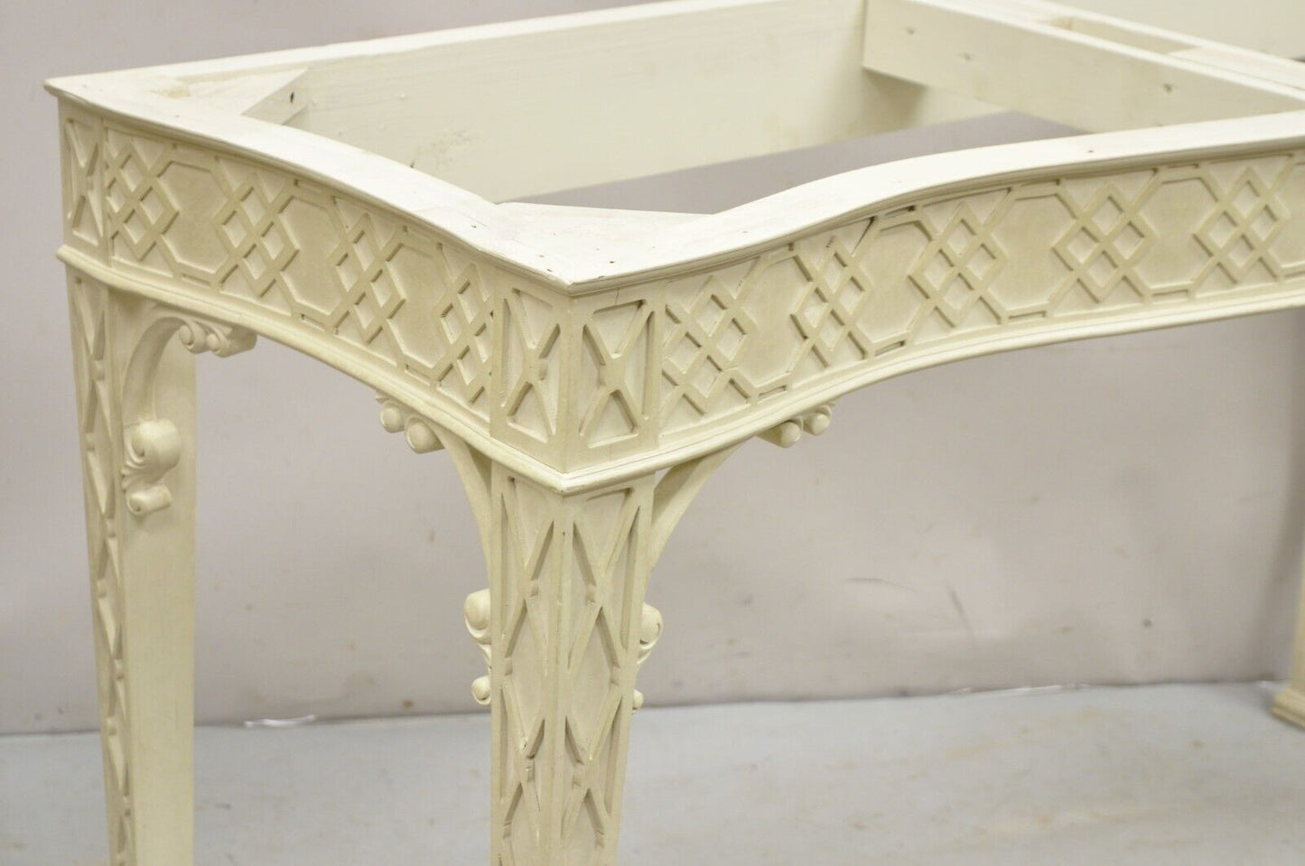 George III Chippendale Style Serpentine Fretwork White Console Hall Table Base