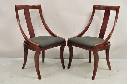 French Empire Regency Style Cherry Wood Saber Leg Dining Side Chairs - Set of 4