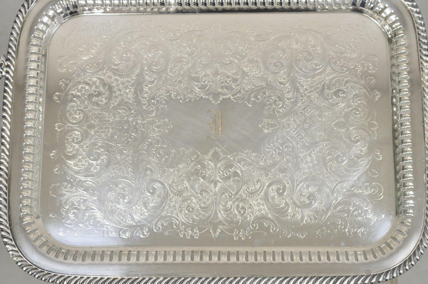 Antique LBS Co Victorian Silver Plated Gallery Pierced Serving Platter Tray