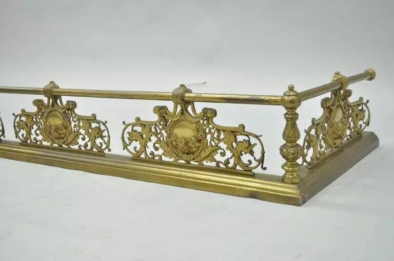 Antique French Louis XV Style Victorian Brass Rose Bird Fireplace Mantel Fender