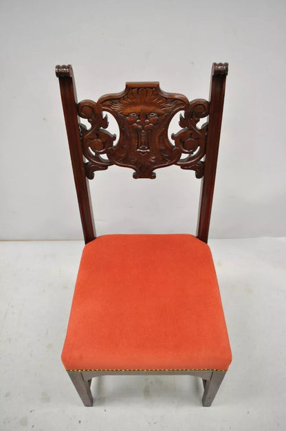 Antique Renaissance Revival Lion Northwind Carved Walnut Figural Side Chair