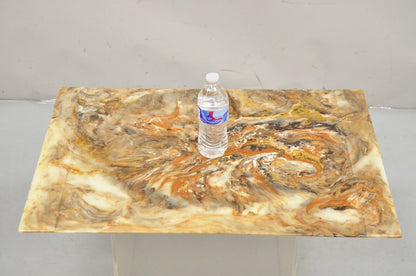 Vintage 1980s Cast Resin Faux Agate Stone Marble Desk Pad w/ Raised Side Rails