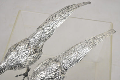 Vintage Hollywood Regency Spain Silver Plated Pheasant Bird Figures - a Pair