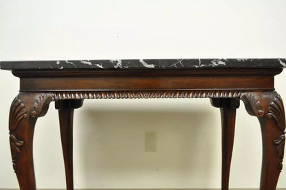 Vintage Mahogany Chippendale Style Ball and Claw Marble Top Console Hall Table