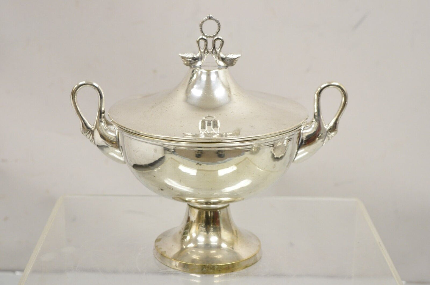 Vintage Loving Swans Victorian Style Silver Plated Covered Lidded Soup Tureen