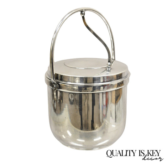 Gorham Mid Century Modern Silver Plated Hinged Lid Ice Bucket w Glass Liner