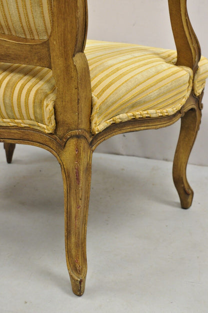 Vintage French Louis XV Style Carved Walnut Fauteuil Parlor Lounge Arm Chair
