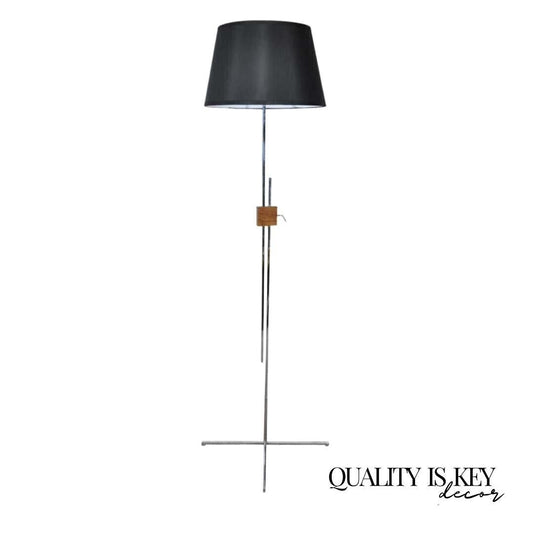 Adjustable Chrome and Walnut Floor Lamp by Hans Eichenberger Mid Century Modern