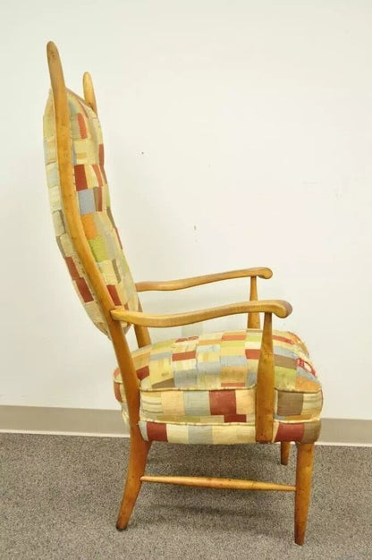 Maxwell Royal High Back Maple Wood Mid Century Edward Wormley Style Arm Chair