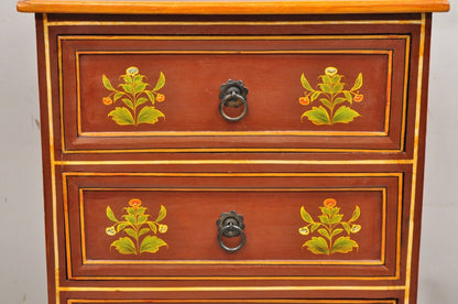 Shabby Chic Orange Rust Flower Painted 4 Drawer Nightstand Chest of Drawers