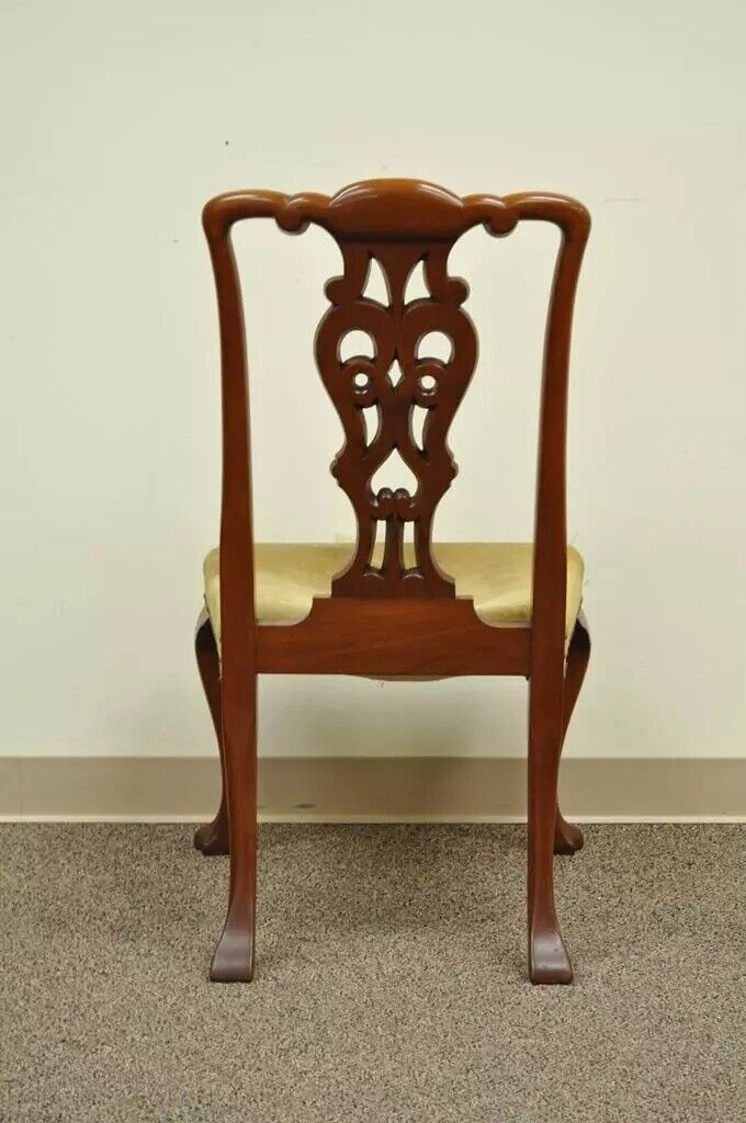 Antique Chippendale Queen Anne Style Mahogany Dining Side Chair with Suede Seat