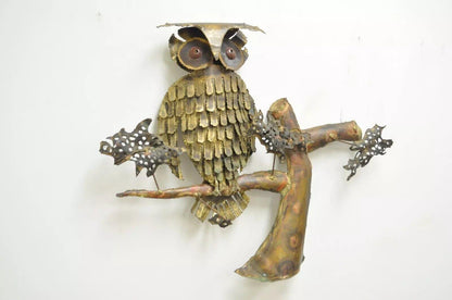 Vintage Mid Century Modern Curtis Jere Style Brutalist Owl Wall Art Sculpture