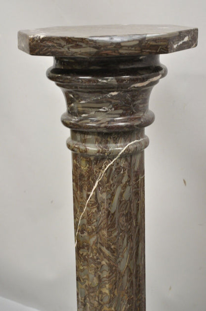 Vintage Purple And Brown Marble Resin 39" Column Pedestal Plant Stand