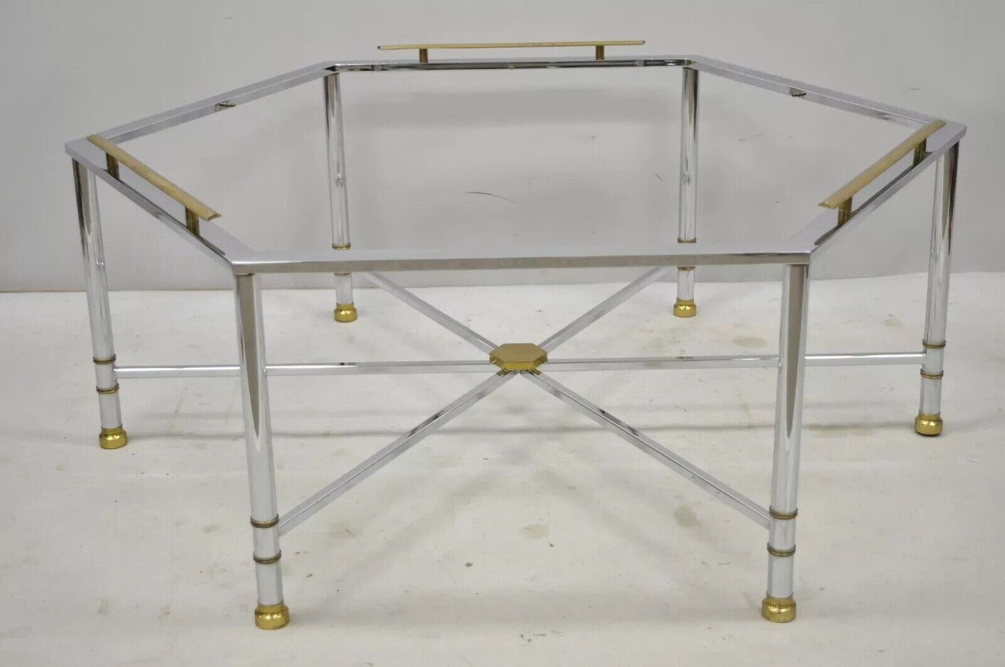 Italian Directoire Maison Jansen Style Steel and Brass Hexagonal Coffee Table