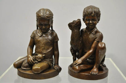 Vintage Bronze Charles Parks The Franklin Mint Statue Sculpture Boy with Dog