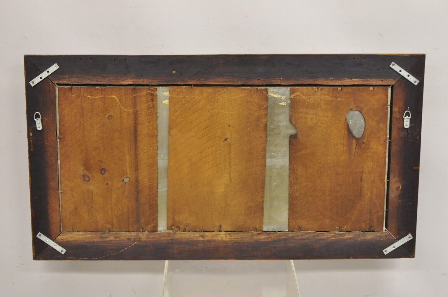 Antique Mission Arts & Crafts Oak Wood Beveled Glass Hall Mirror Iron Coat Hooks
