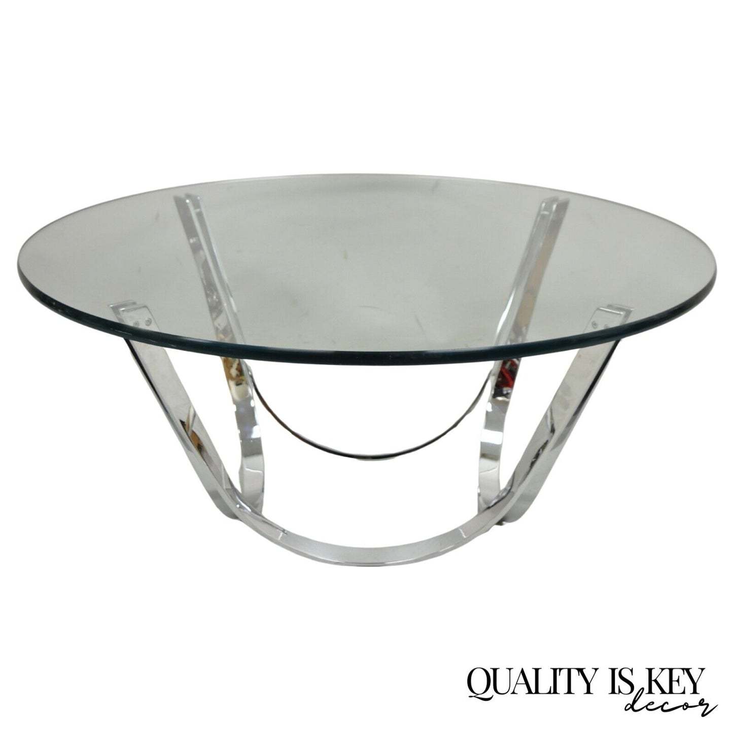 Tri-Mark Roger Sprunger Style Chrome & Glass Mid Century Modern Coffee Table