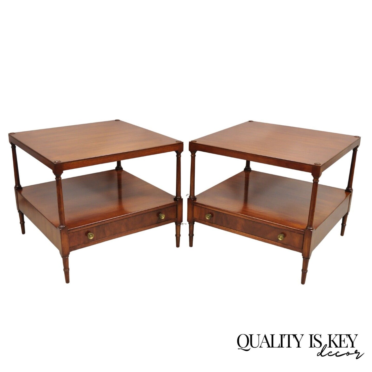 Vintage Beacon Hill English Regency Style Square Mahogany End Tables - a Pair