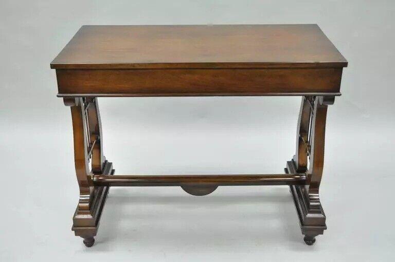 French Neoclassical Regency Style Mahogany One-Drawer Lyre Desk Console Table