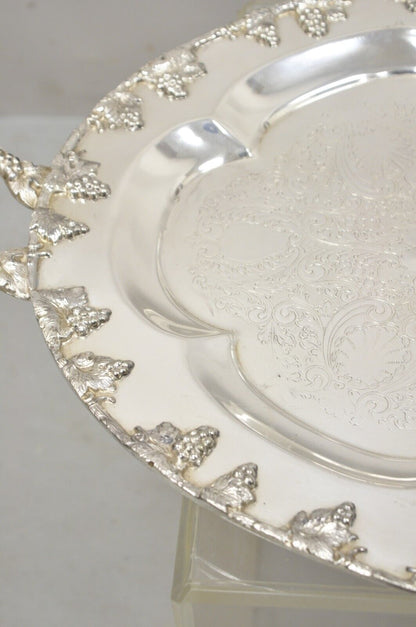 English Victorian Regency Silver Plate Oval Grapevine Platter Tray with Monogram