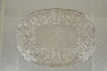 Vintage Wallace 731 Victorian Style Silver Plated Oval Trivet 1980 Award Platter