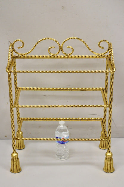 Italian Hollywood Regency Gold Gilt Iron 3 Tier Shelf Small Display Stand (B)