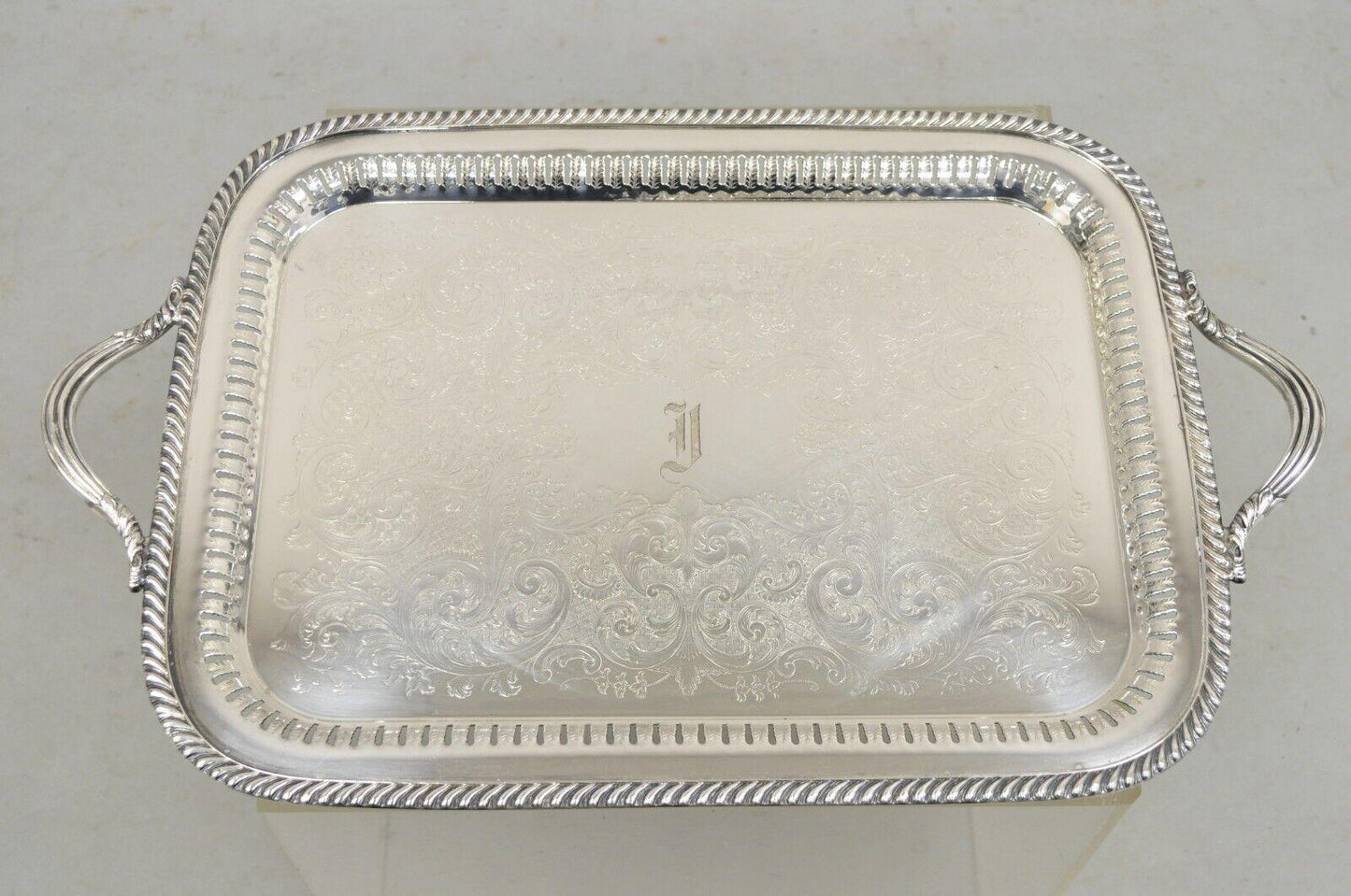 Antique LBS Co Victorian Silver Plated Gallery Pierced Serving Platter Tray