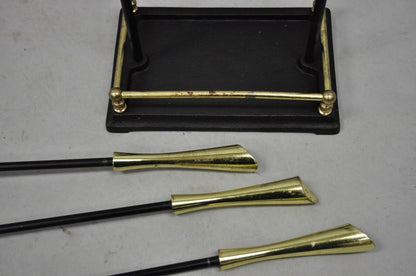 Vintage Modernist Mid Century Modern Brass & Iron Fireplace Mantel Tool Set