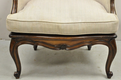 Vintage French Country Louis XV Style Carved Walnut Low Bergere Lounge Chair