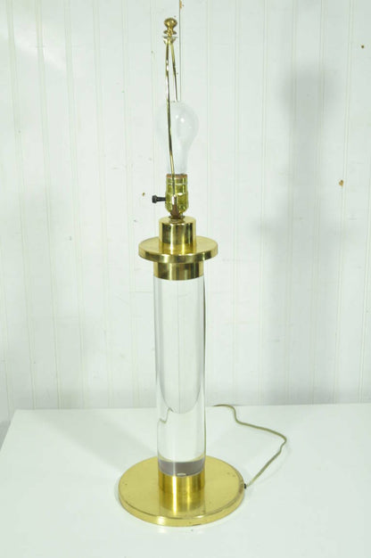 Vintage Frederick Cooper Lucite and Brass Column Table Lamp after Karl Springer