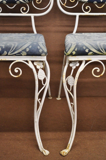 Vintage Art Nouveau Style Floral Wrought Iron Garden Dining Chairs - Set of 4