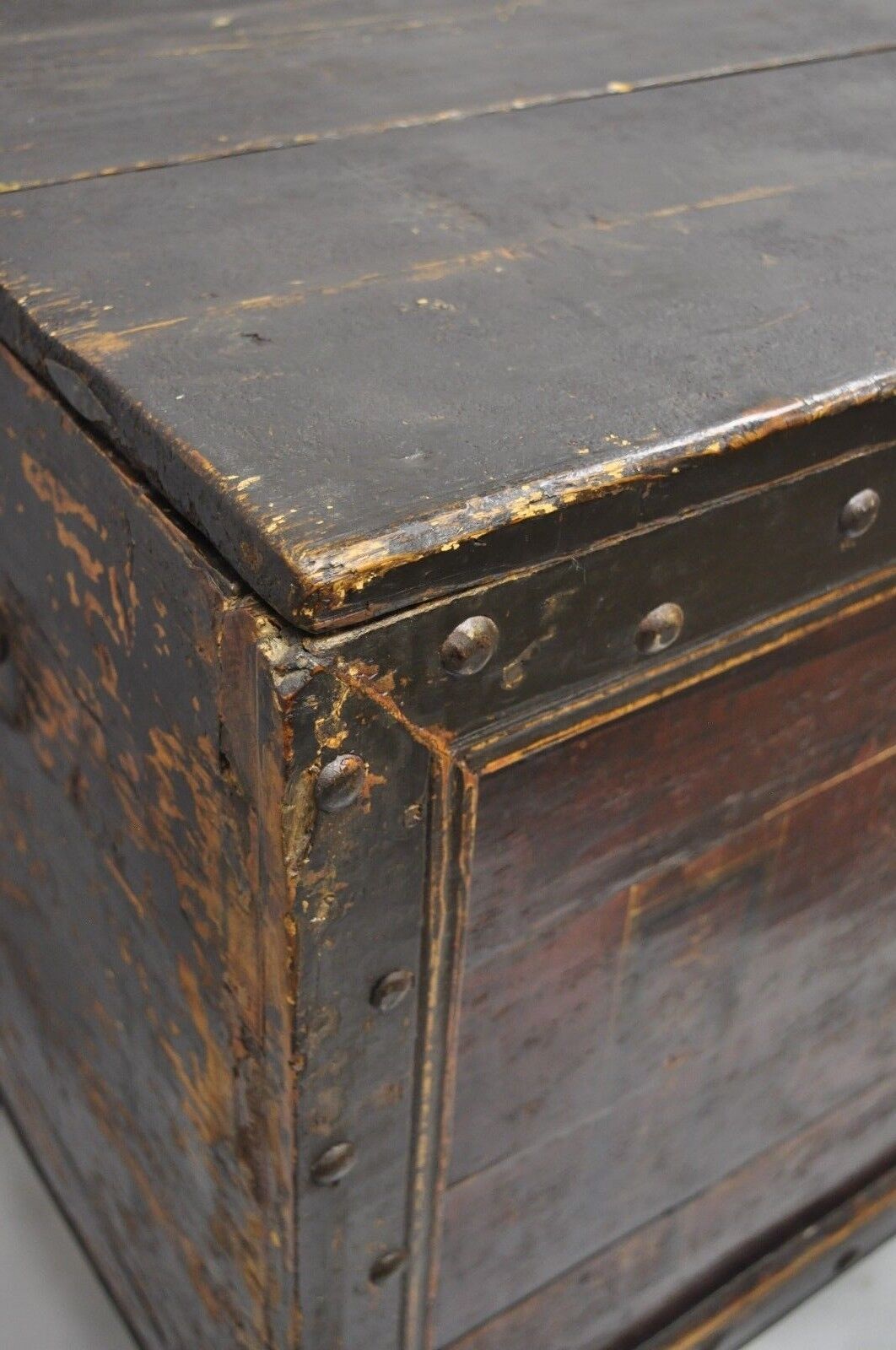 19th C Red Lacquer Asian Tibetan Mongolian Painted Wooden Trunk Chest Grain Bin