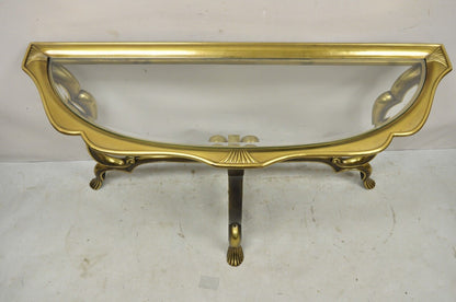 Vintage Italian Brass Hollywood Regency Glass Top Console Sofa Hall Table