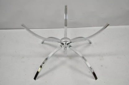 Mid Century Italian Modern Chrome Steel Spider Base Round Glass Top Coffee Table