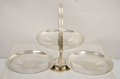 Vintage English Edwardian Style Silver Plated 3 Tier Folding Dessert Tray Stand