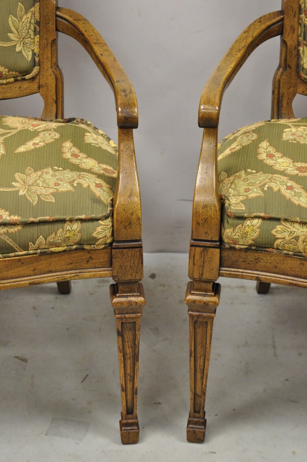 Vintage Hollywood Regency Keyhole Back Fireside Lounge Arm Chairs - a Pair