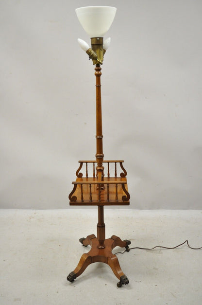 Vintage English Regency Style Mahogany Floor Table Lamp with Carved Harp Gallery