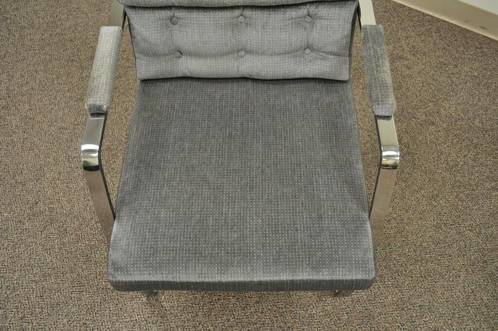 Mid Century Modern Milo Baughman Style Chrome Steel Cantilever Arm Chairs - Pair