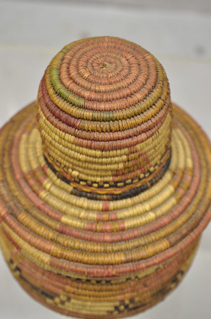 Vintage Nigerian African Tribal Hausa Woven Orange Basket with Dome Lid