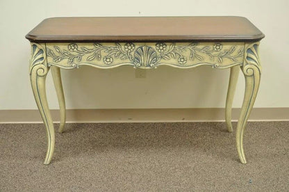 Vintage Louis XV French Country Style Shell Carved 2 Drawer Console Hall Table