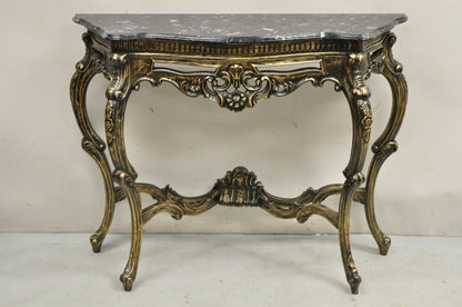 Reproduction French Baroque Style Marble Top Black & Gold Console Table