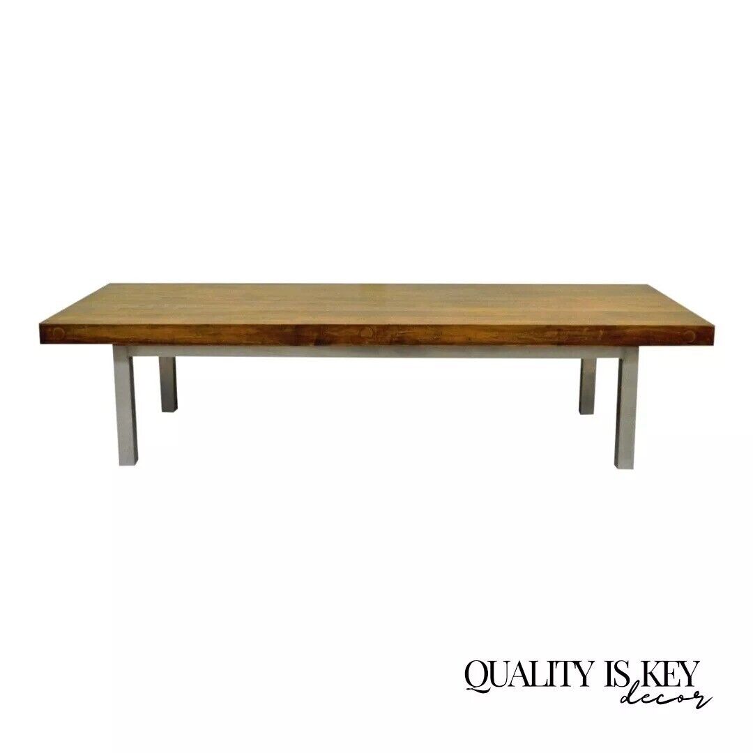 Vintage Industrial Modern Reclaimed Butcher Block Aluminum Base Coffee Table